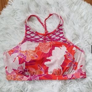 Athleta Floral High Neck Bathing Suit Top 40D/DD
